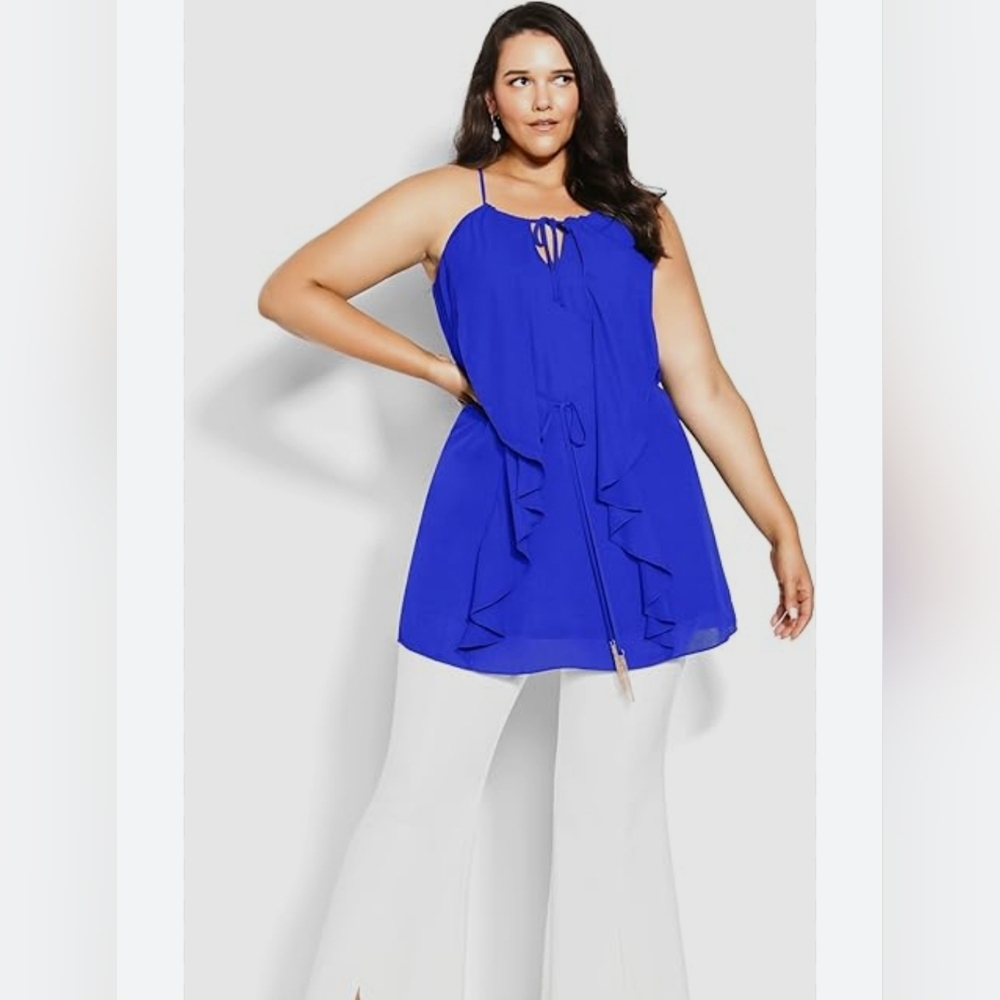 City Chic Cobalt Waterfall Tunic  Top